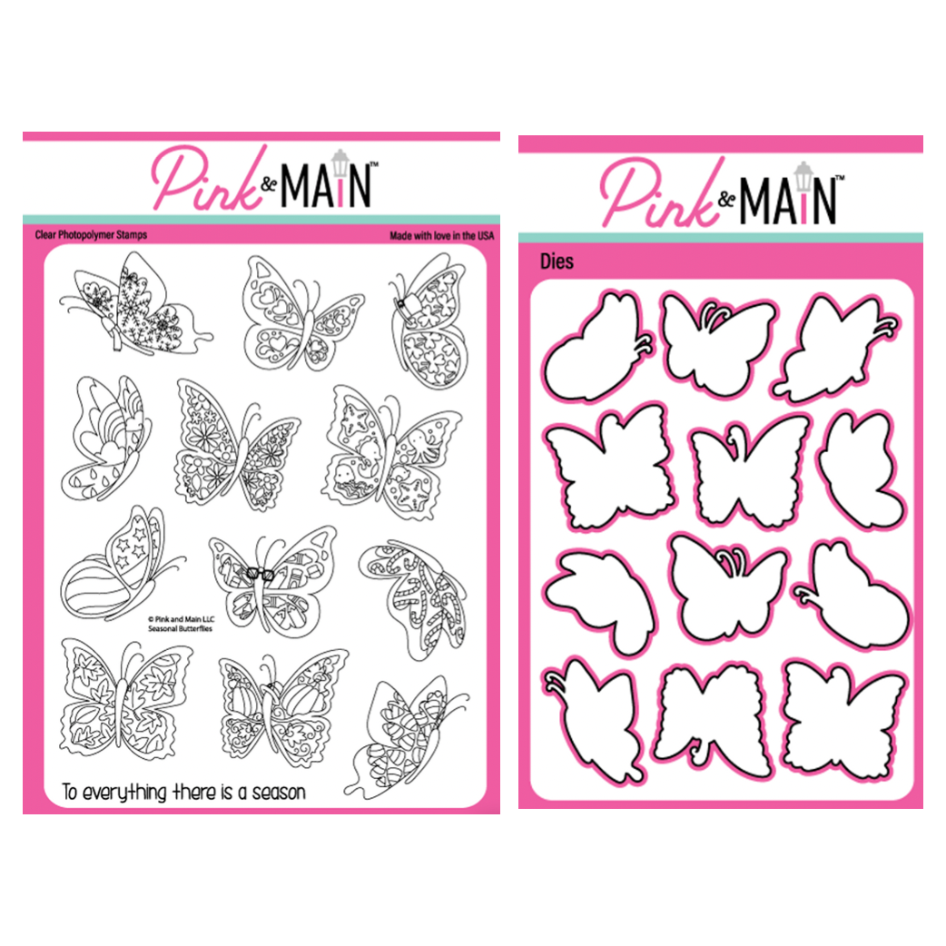 Pink and Main Seasonal Butterflies Clear Stamp and Die Set