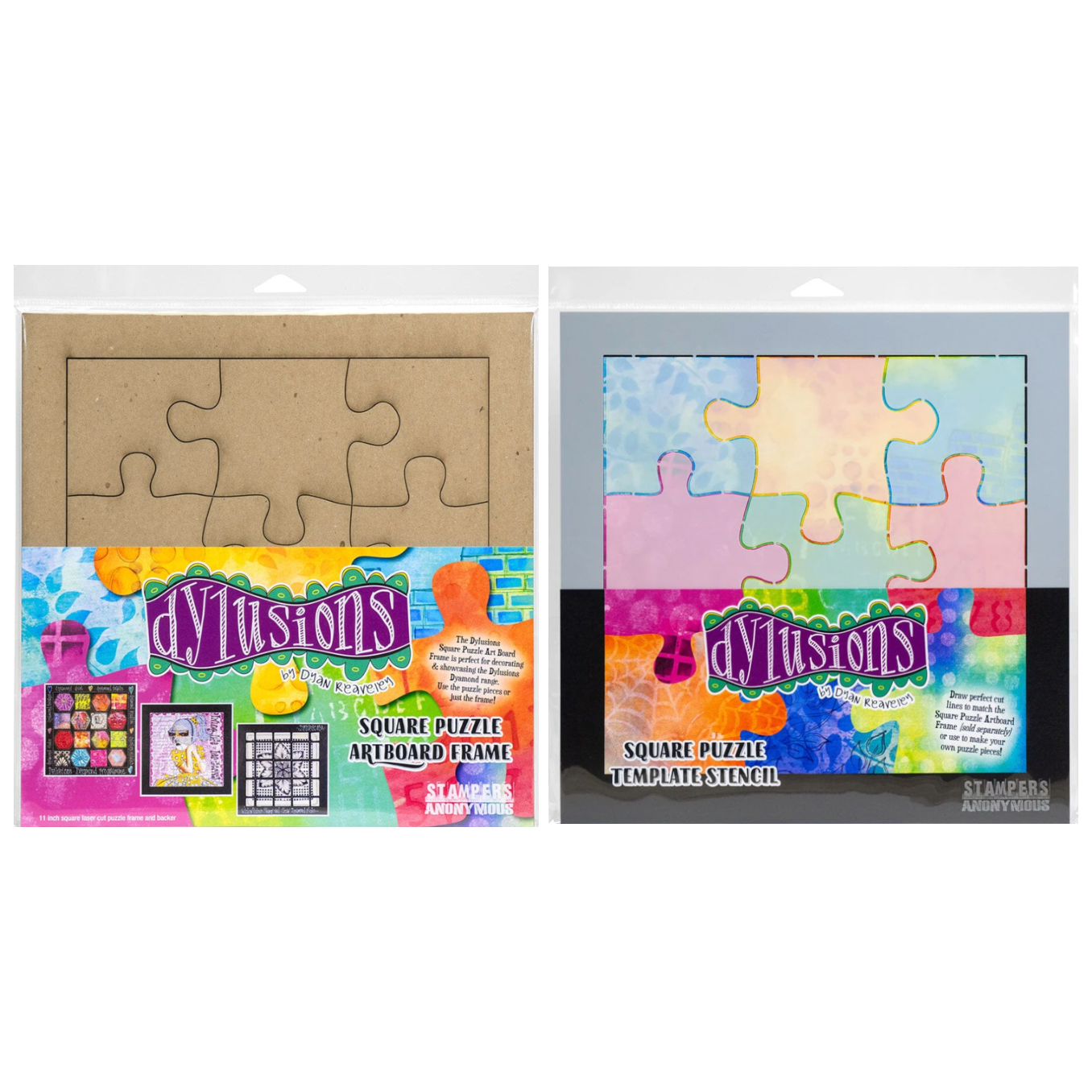 Dyan Reaveley Square Puzzle Template Chipboard and Coordinating Stencil Dylusions Set