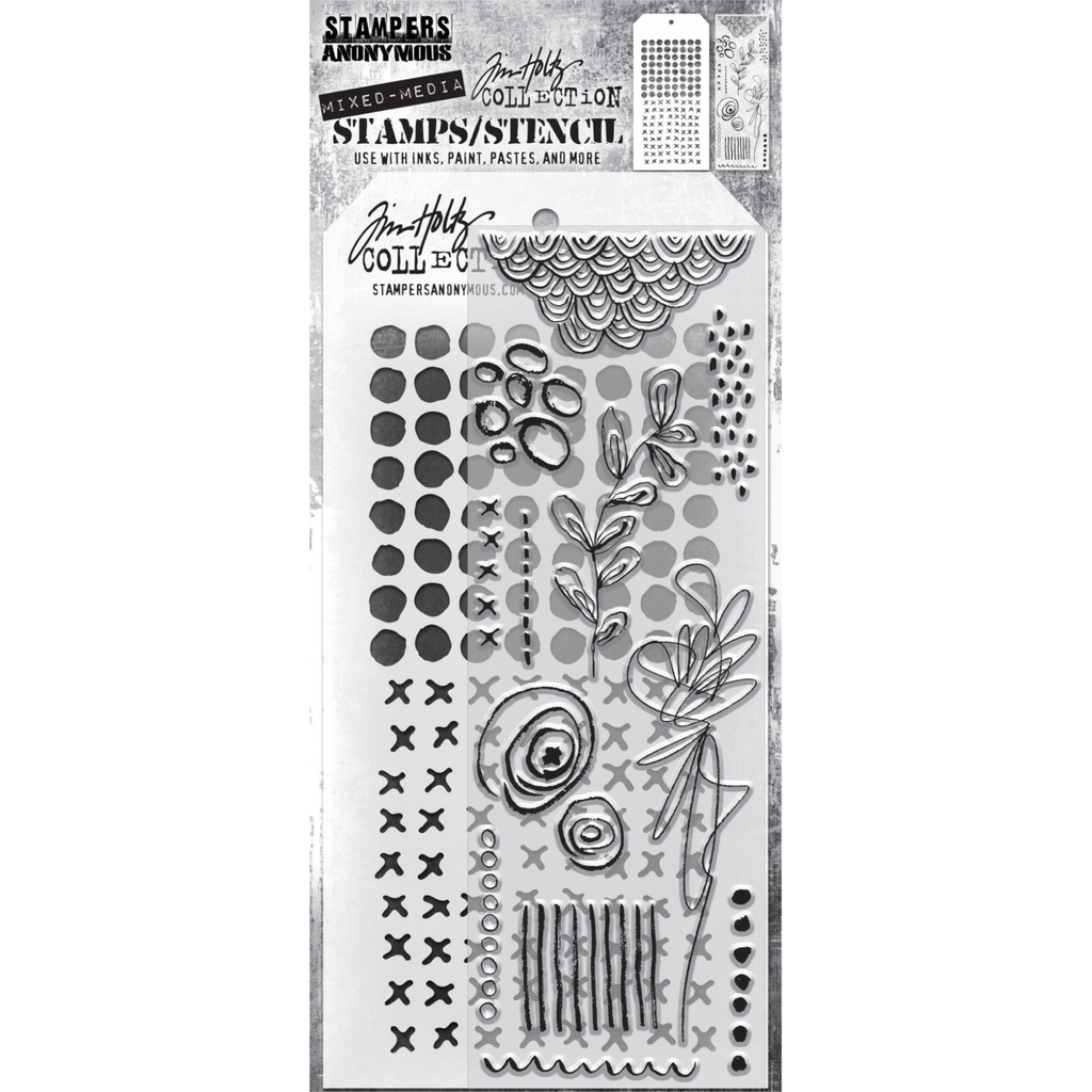 Tim Holtz Clear Stamps and Stencil DOTTED AND STICHED THMM114