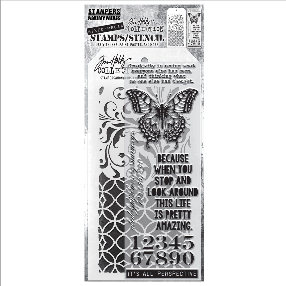 Tim Holtz Clear Stamps and Stencil Perspective, Flourish and