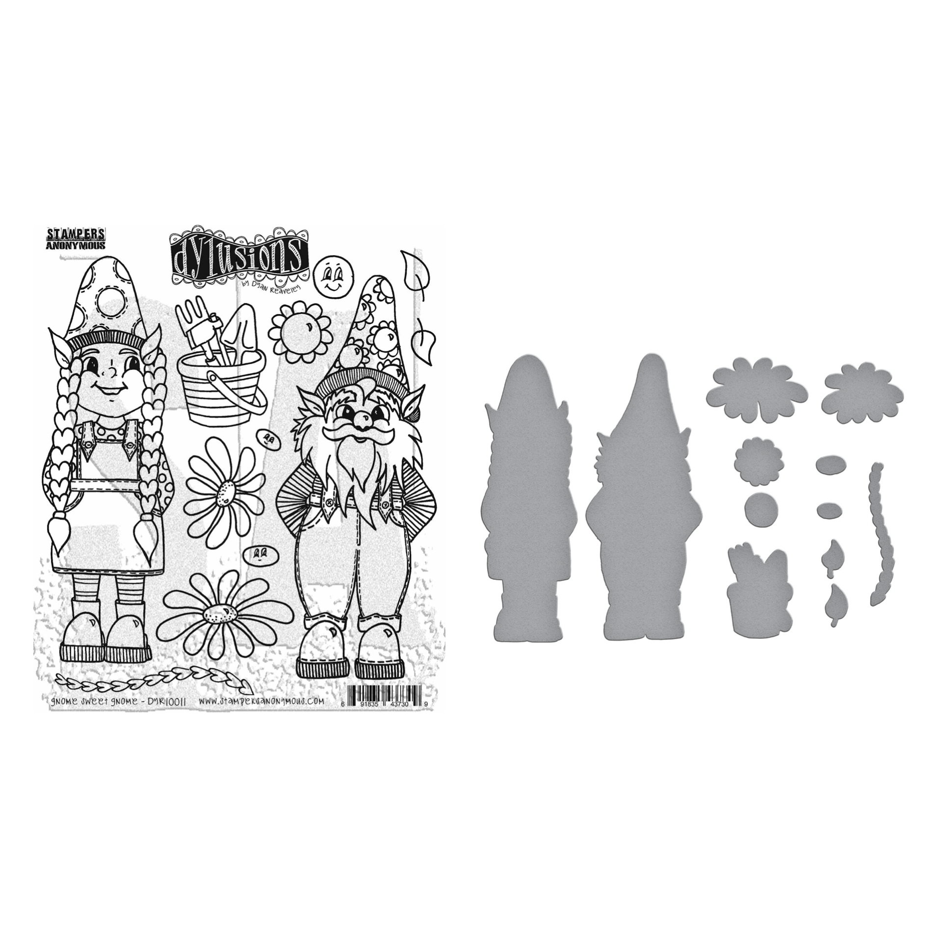 Dyan Reaveley Dylusions Gnome Sweet Gnome Cling Stamp and Die Set