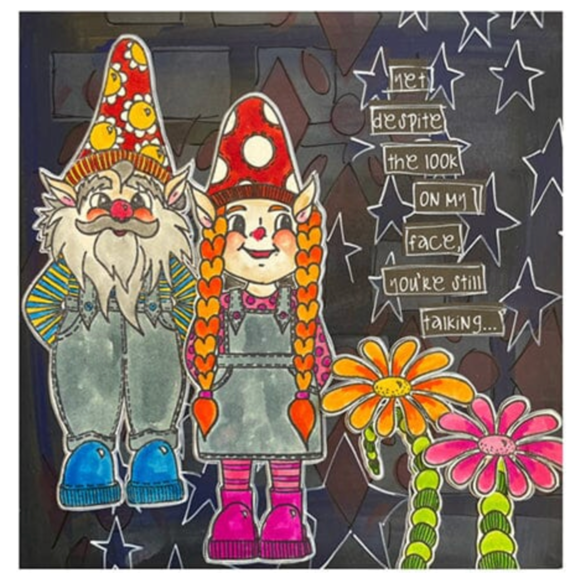 Dyan Reaveley Dylusions Gnome Sweet Gnome Cling Stamp and Coordinating Die Set snarky
