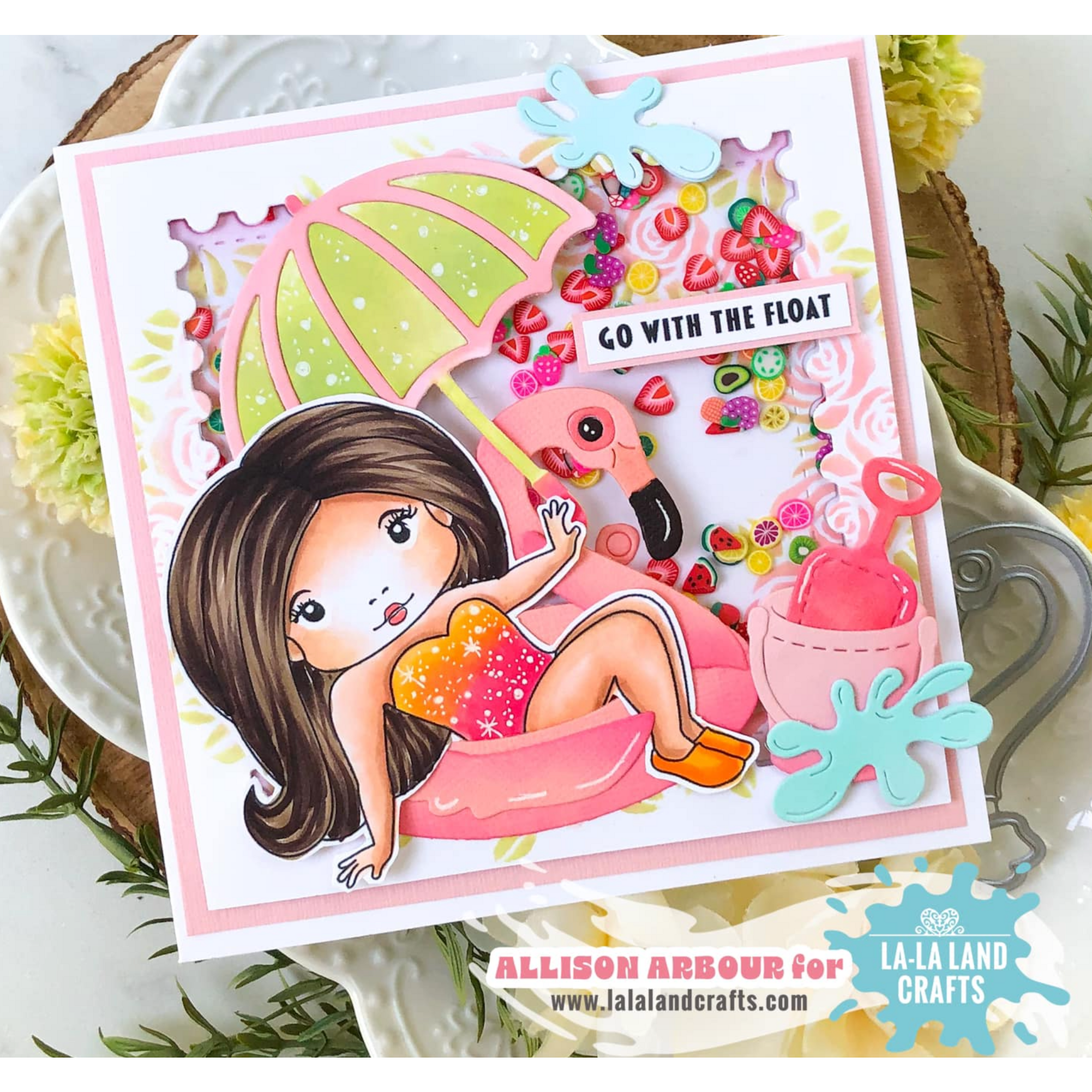 La-La Land Crafts Swimsuit Marci Cling Stamp 5576 shaker card
