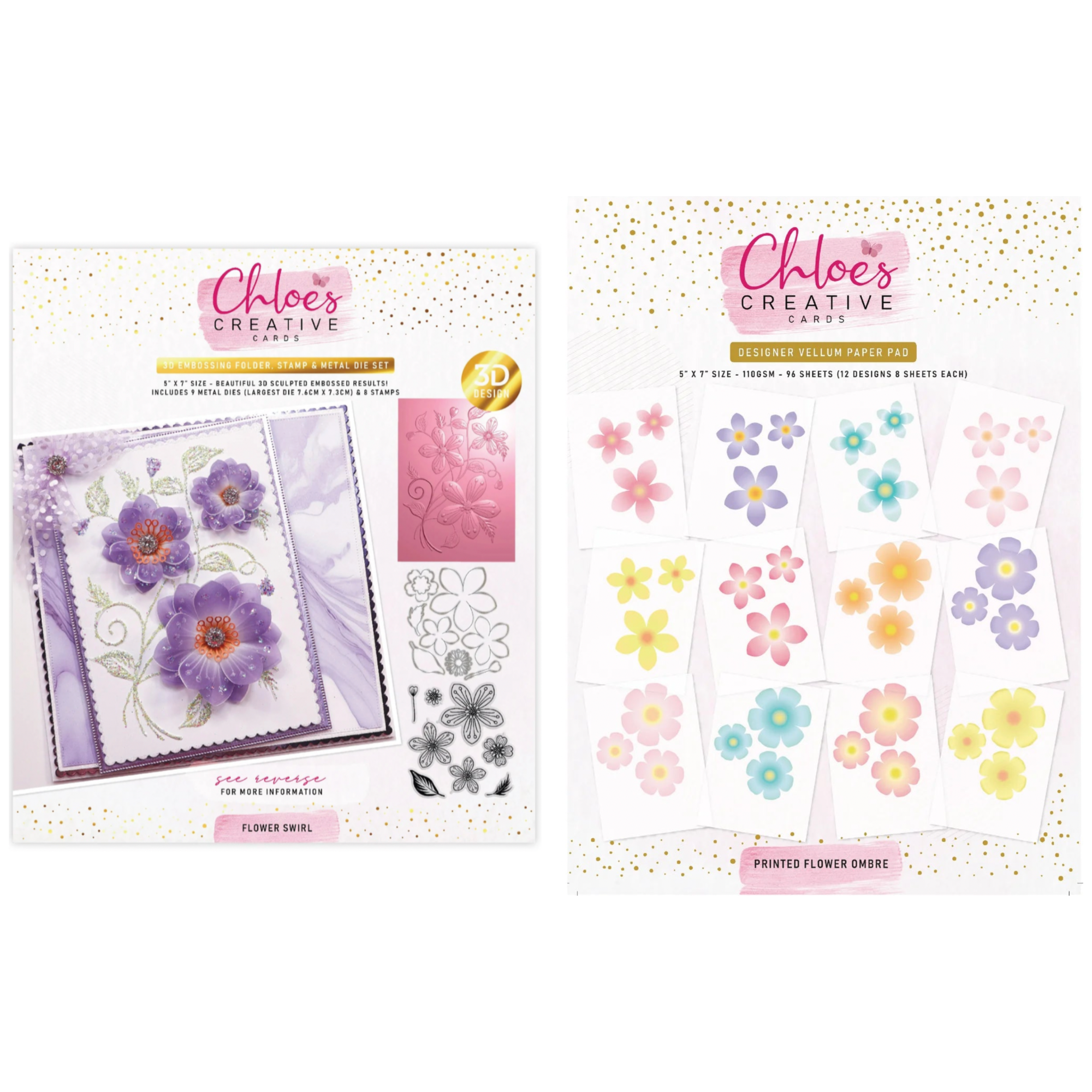 Chloe's Creative Cards Flower Swirl Folder, Stamp, Die and Vellum Bundle