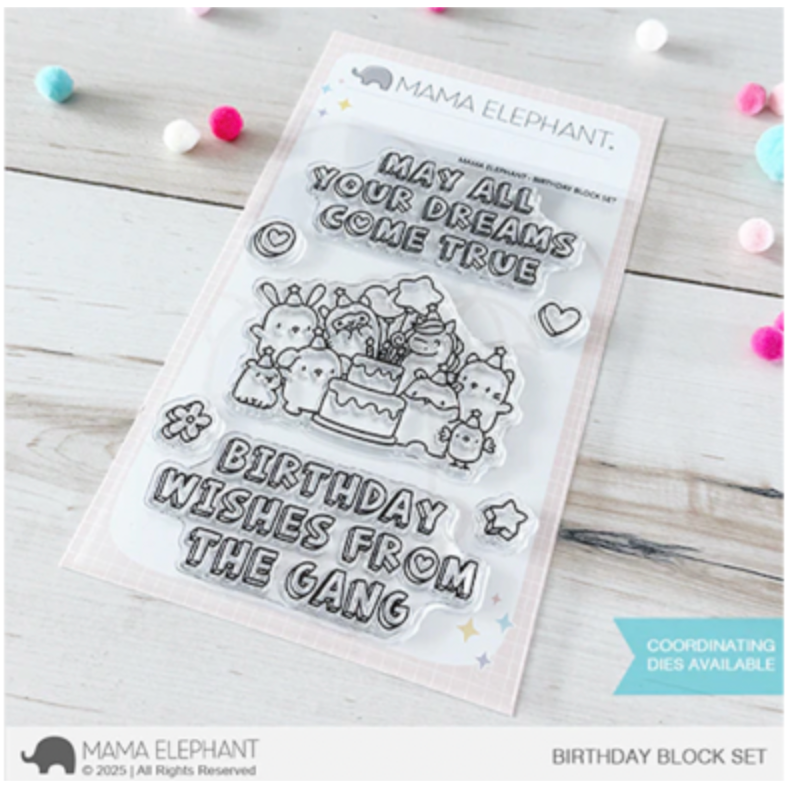 Mama Elephant Birthday Block Clear Stamp and Die Set