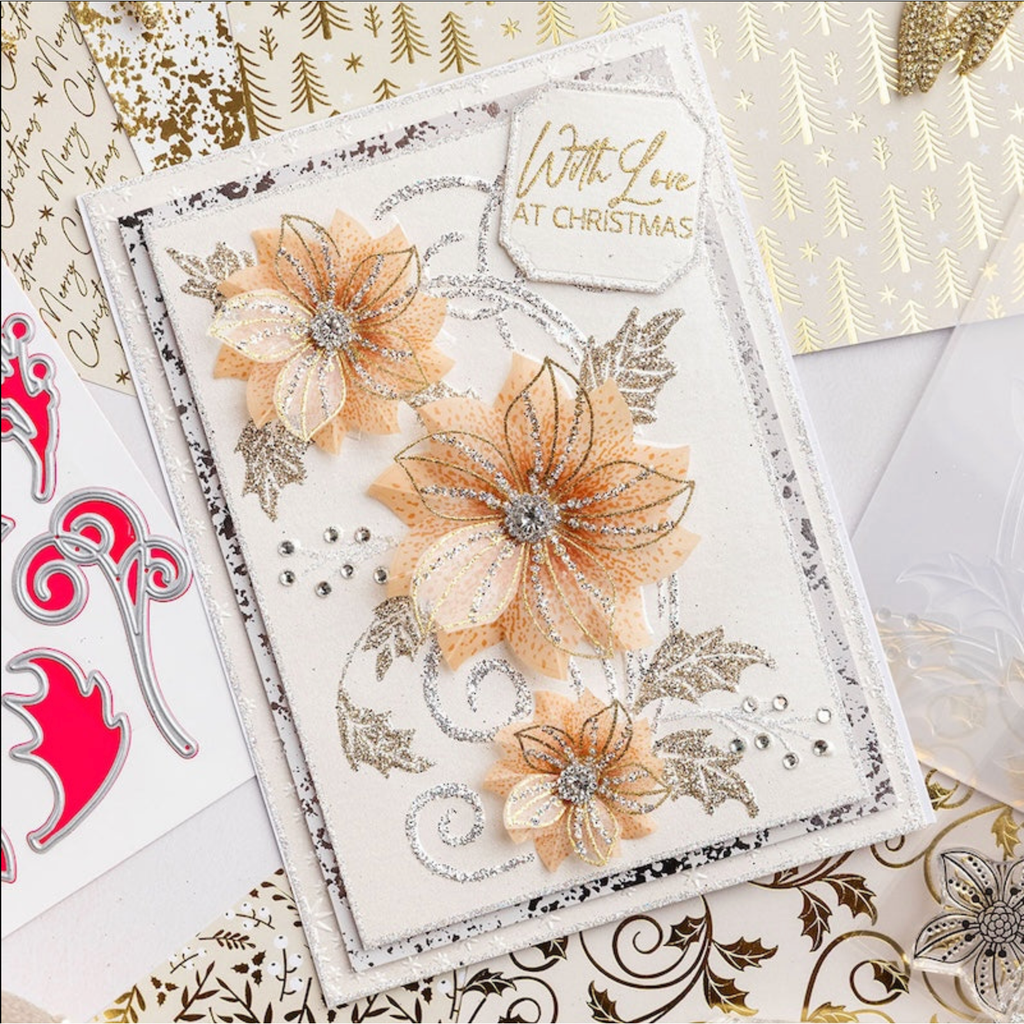 Chloe's Creative Cards Christmas Rose Folder, Die, Stamp and Vellum Bundle