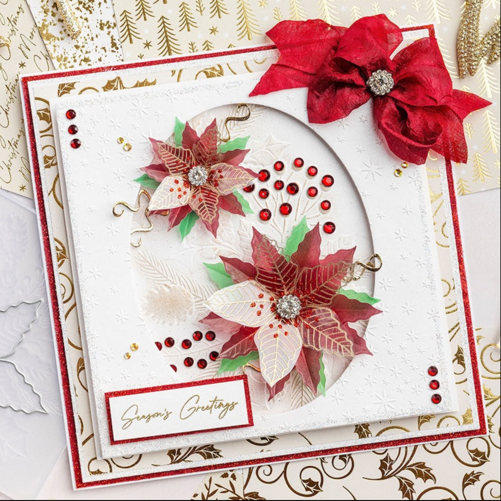 Chloe’s Creative Cards Poinsettia Folder, Die, Stamp and Vellum Bundle