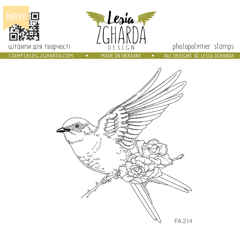 Lesia Zgharda Bird with Flower Clear Stamp fa214