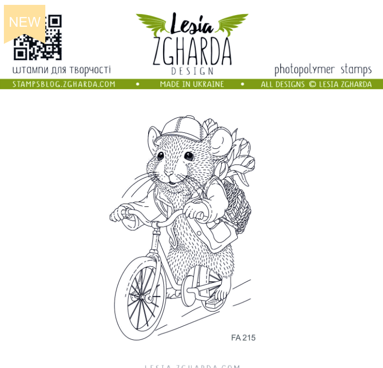 Lesia Zgharda Mouse on Bicycle Clear Stamp fa215