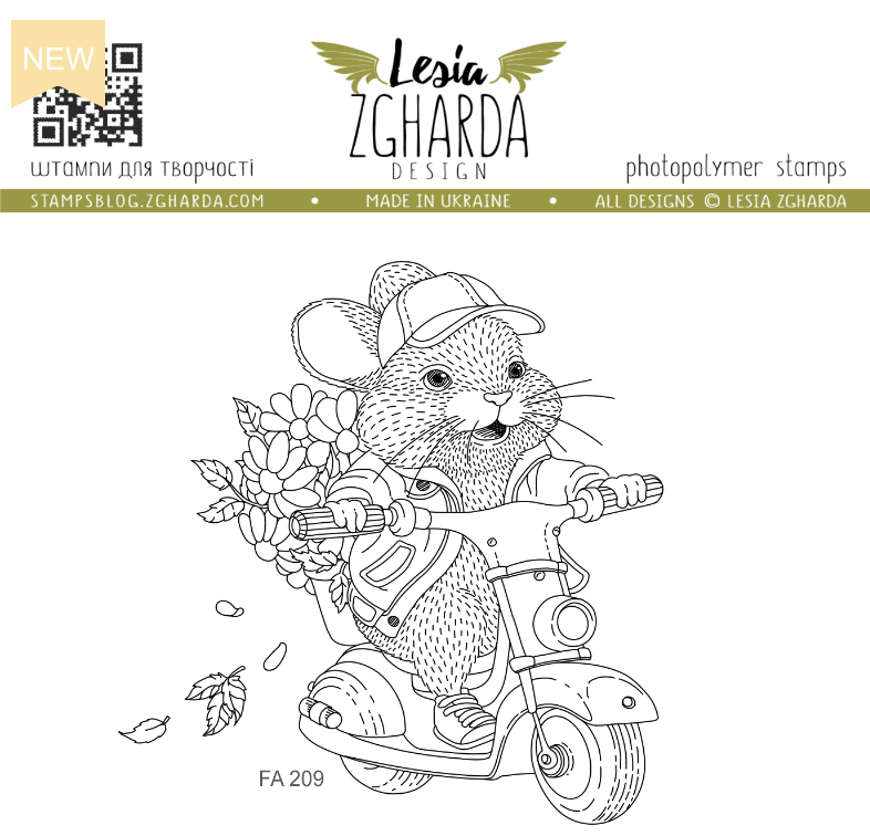 Lesia Zgharda Cute Scooter Mouse Clear Stamp fa209