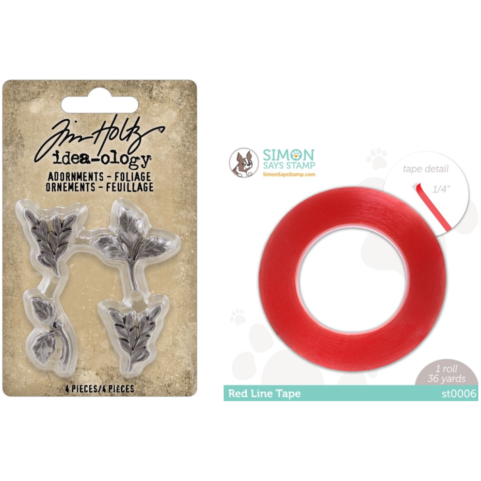 Tim Holtz Idea-ology Foliage Adornments and Red Tape 1/4 Bundle