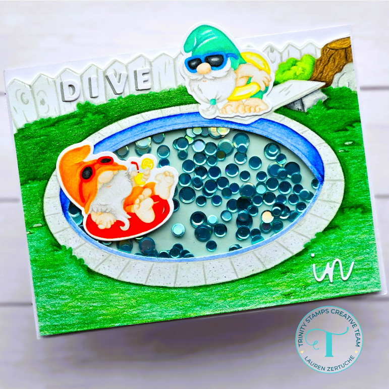 Trinity Stamps Backyard Pool Clear Stamp Set tps-335 gnome