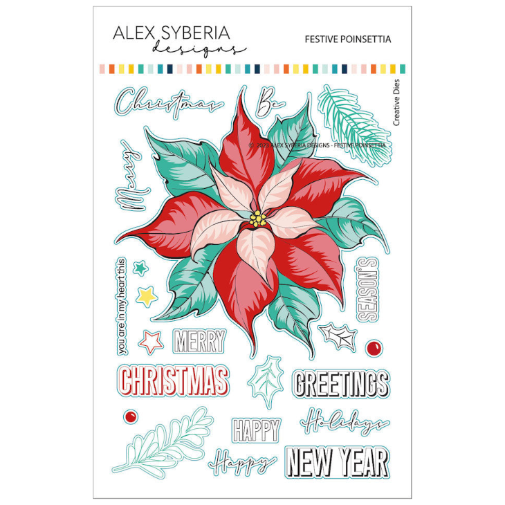 Alex Syberia Designs Festive Poinsettia Stamp Die and Stencil Bundle