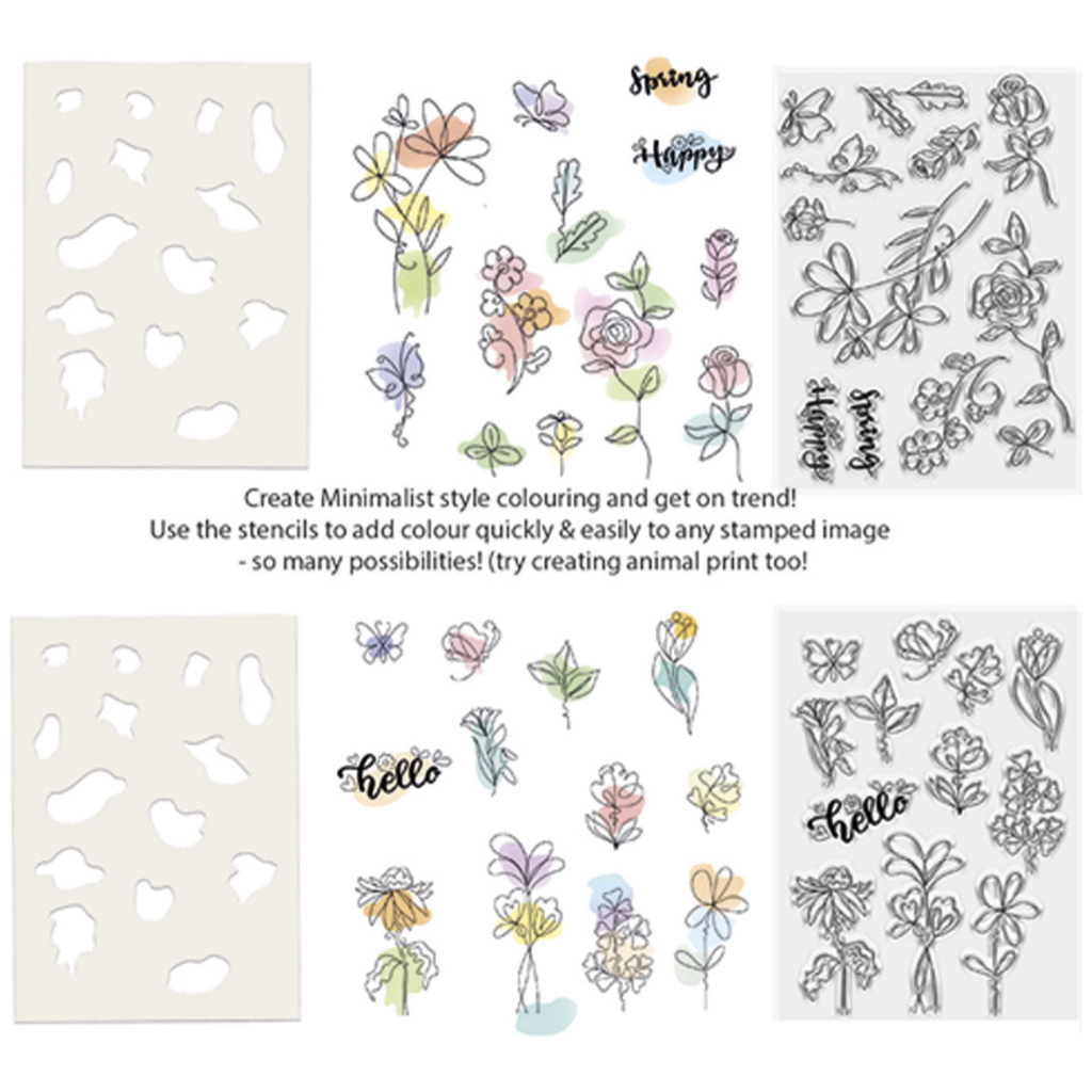 Polkadoodles Hello Sketchy Flower Color Bloc Stamp and Stencil Bundle example
