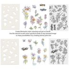 Polkadoodles Hello Sketchy Flower Color Bloc Stamp and Stencil Bundle example