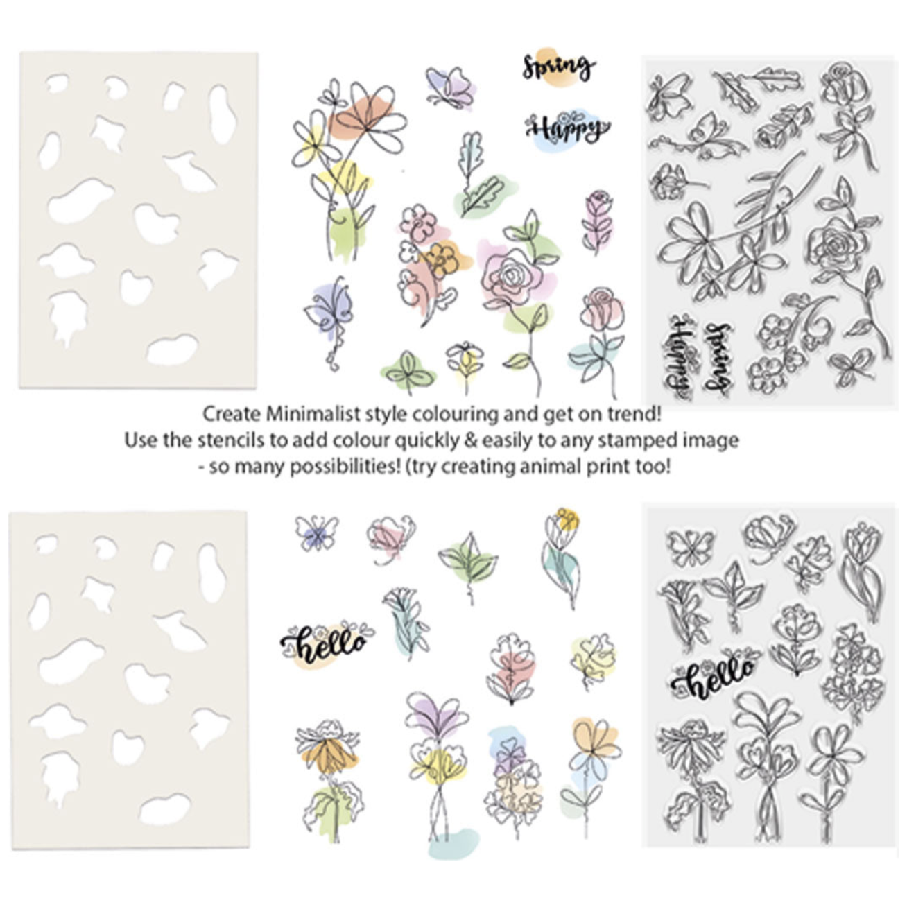Polkadoodles Hello Sketchy Flower Color Bloc Stamp and Stencil Bundle example