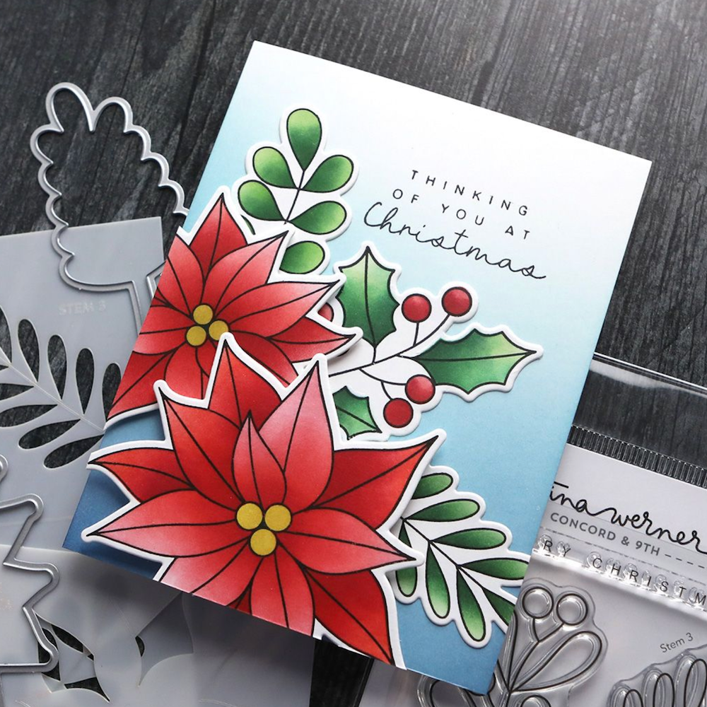 Concord & 9th Kristina Werner Winter Greenery Stamp Die and Stencil Bundle