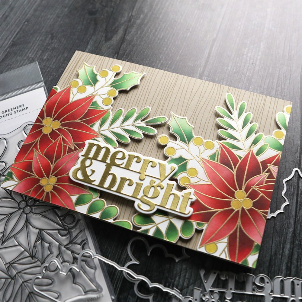 Concord & 9th Kristina Werner Winter Greenery Background Stamp Die and Stencil Bundle