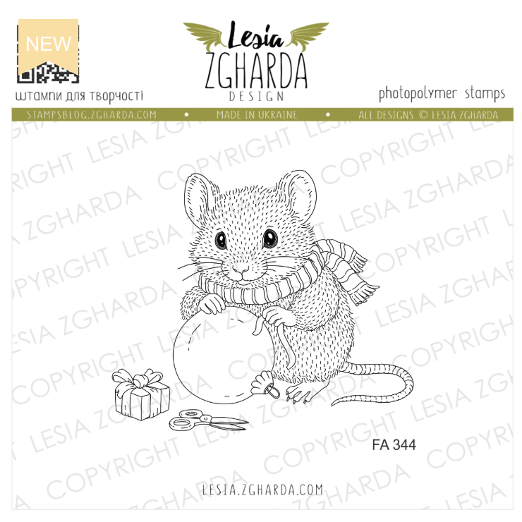Lesia Zgharda Mouse with Christmas Presents Clear Stamp Set fa344