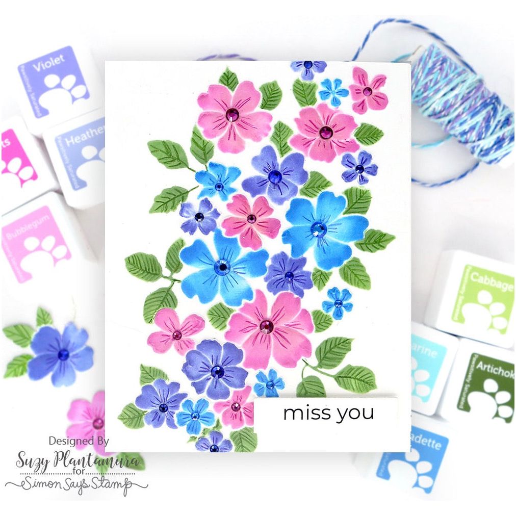 Simon Says Stamp Set of 5 Stencils Tumbling Flowers 1061stc To Love Miss You Card | color-code:ALT03