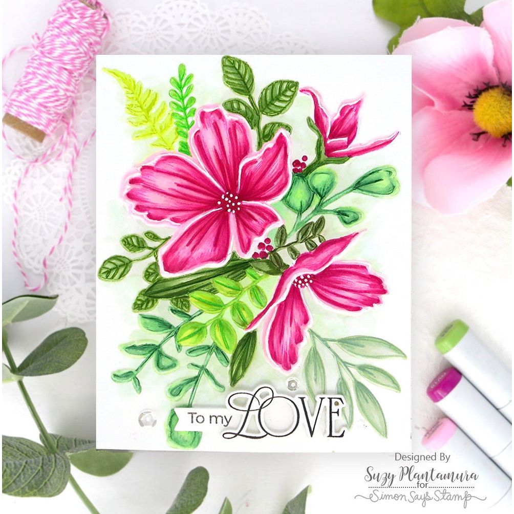 Simon Says Stamp Embossing Folder Delicate Blooms sf438 Stamptember Love Card | color-code:ALT02