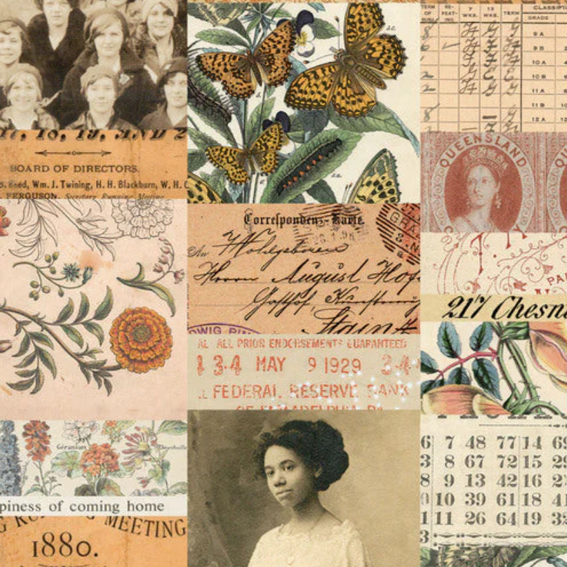 Tim Holtz Fabric By The Yard Orange Collage pwth230 Eclectic Elements Palette
