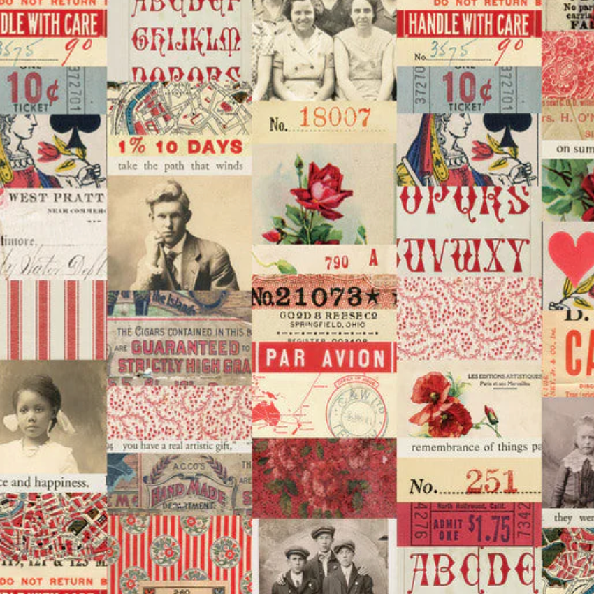 Tim Holtz Fabric By The Yard Red Collage pwth220 Eclectic Elements Palette