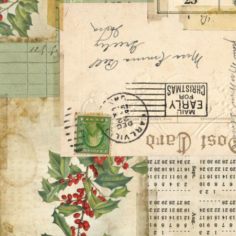 Tim Holtz Eclectic Elements Holidays Past Canvas Fabric By The Yard Postcard Collage
