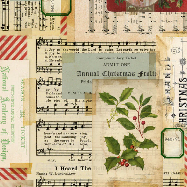 Tim Holtz Eclectic Elements Holidays Past Fabric By The Yard Holiday Collage