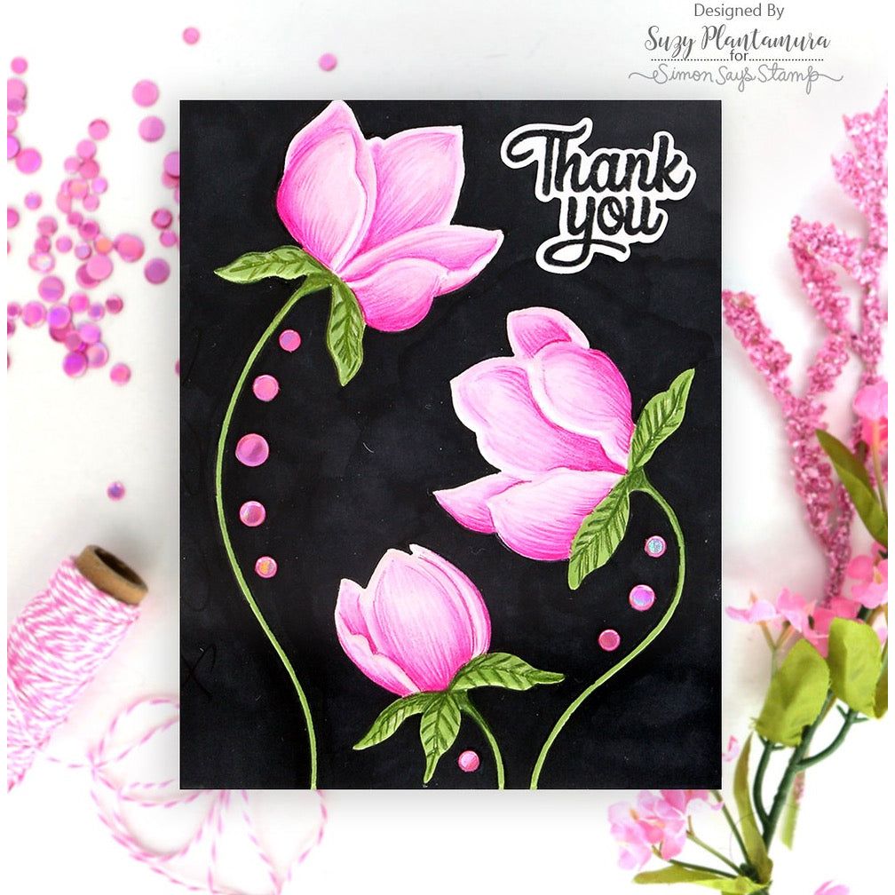 Simon Says Stamp Embossing Folder and Cutting Die Brilliant Budding Floral sfd483 Thank You Card | color-code:ALT02