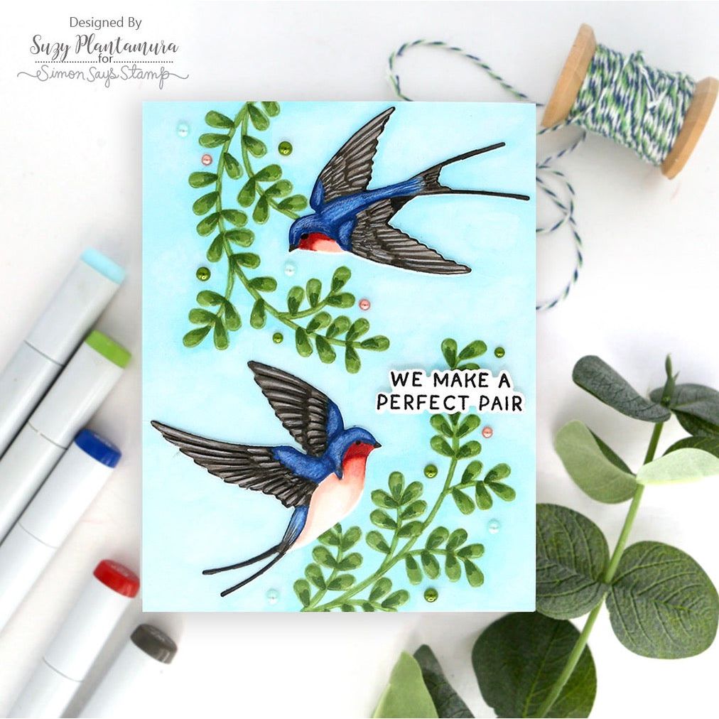 Simon Says Stamp Embossing Folder Soaring Swallows sf500 Rain or Shine Love Card | color-code:ALT06