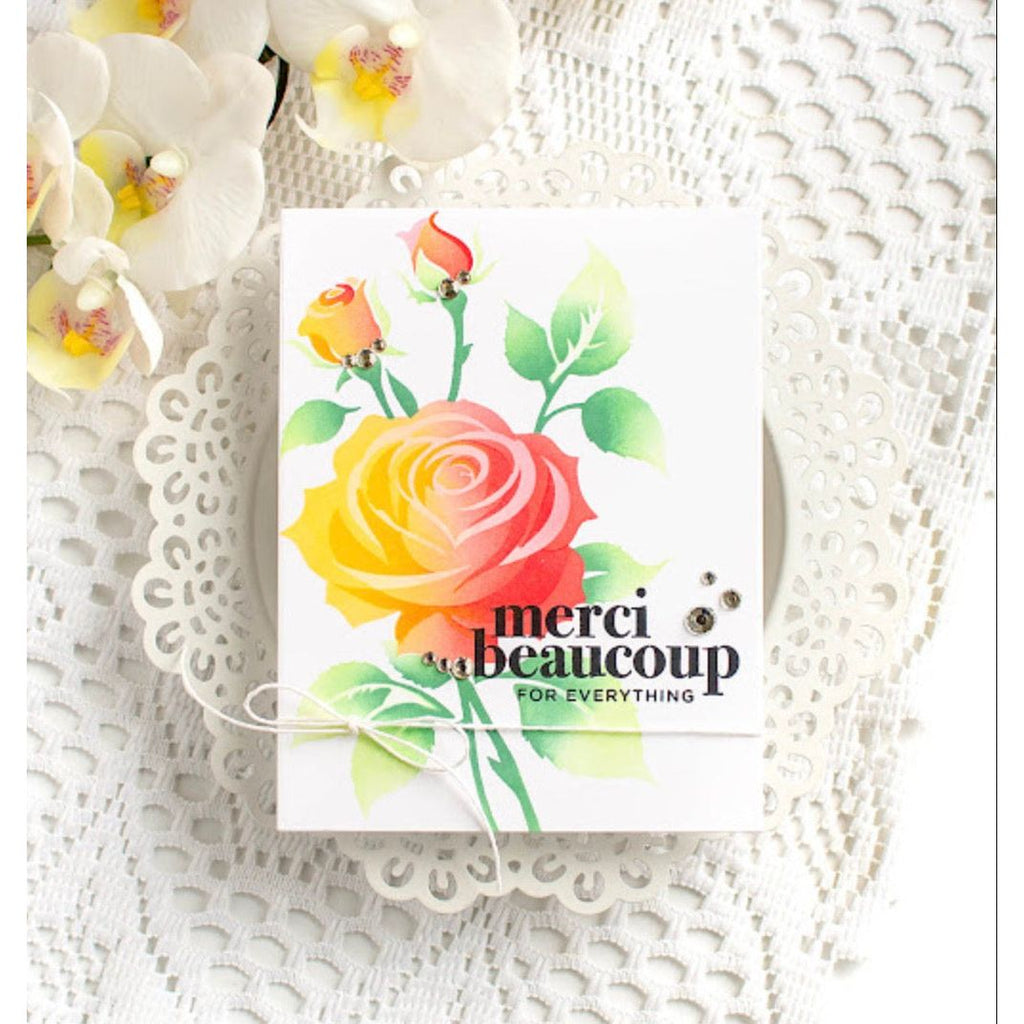 Simon Says Stamp Set of 4 Stencils Elegant Rose 1090st Thank You Card | color-code:ALT01