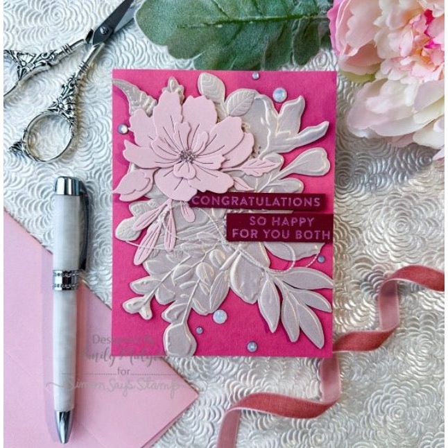 Simon Says Stamp Embossing Folder Delicate Blooms sf438 Stamptember Wedding Card | color-code:ALT03