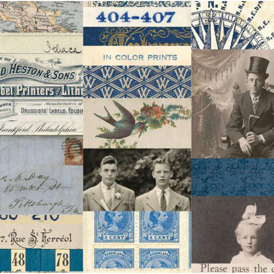 Tim Holtz Fabric By The Yard Indigo Collage pwth290 Eclectic Elements Palette