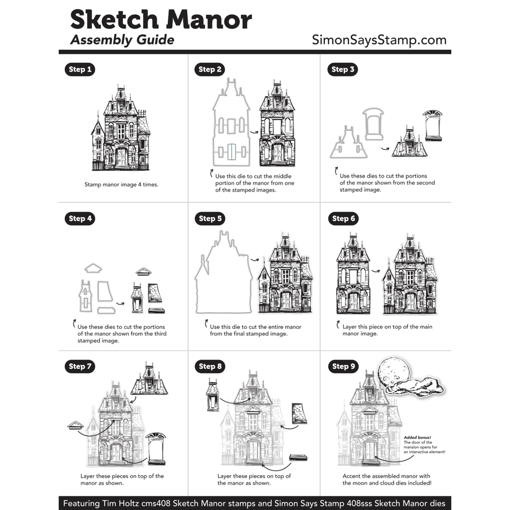 Tim Holtz Sketch Manor Stamps with Simon Says Stamp Dies Bundle setsm25 Assembly Guide