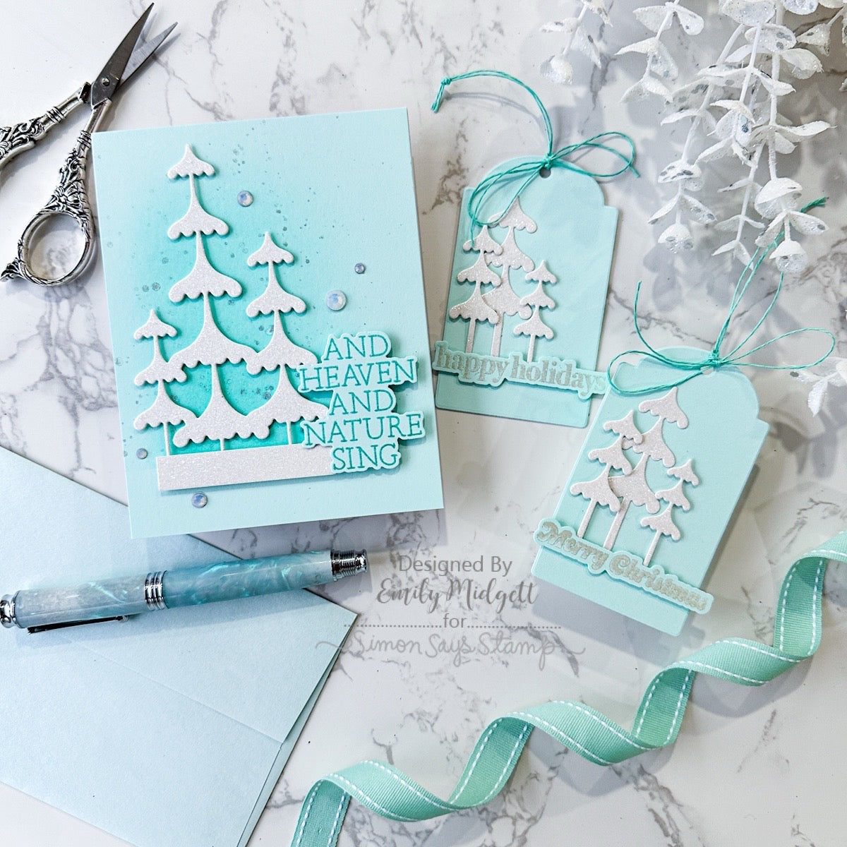 Simon Says Cardstock 100lb Seafoam sss141 And Everything Nice Christmas Card and Tags