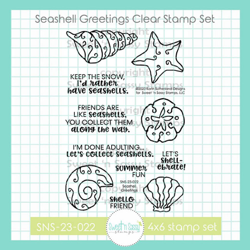 Sweet 'N Sassy Seashell Greetings Clear Stamp Set sns-23-022