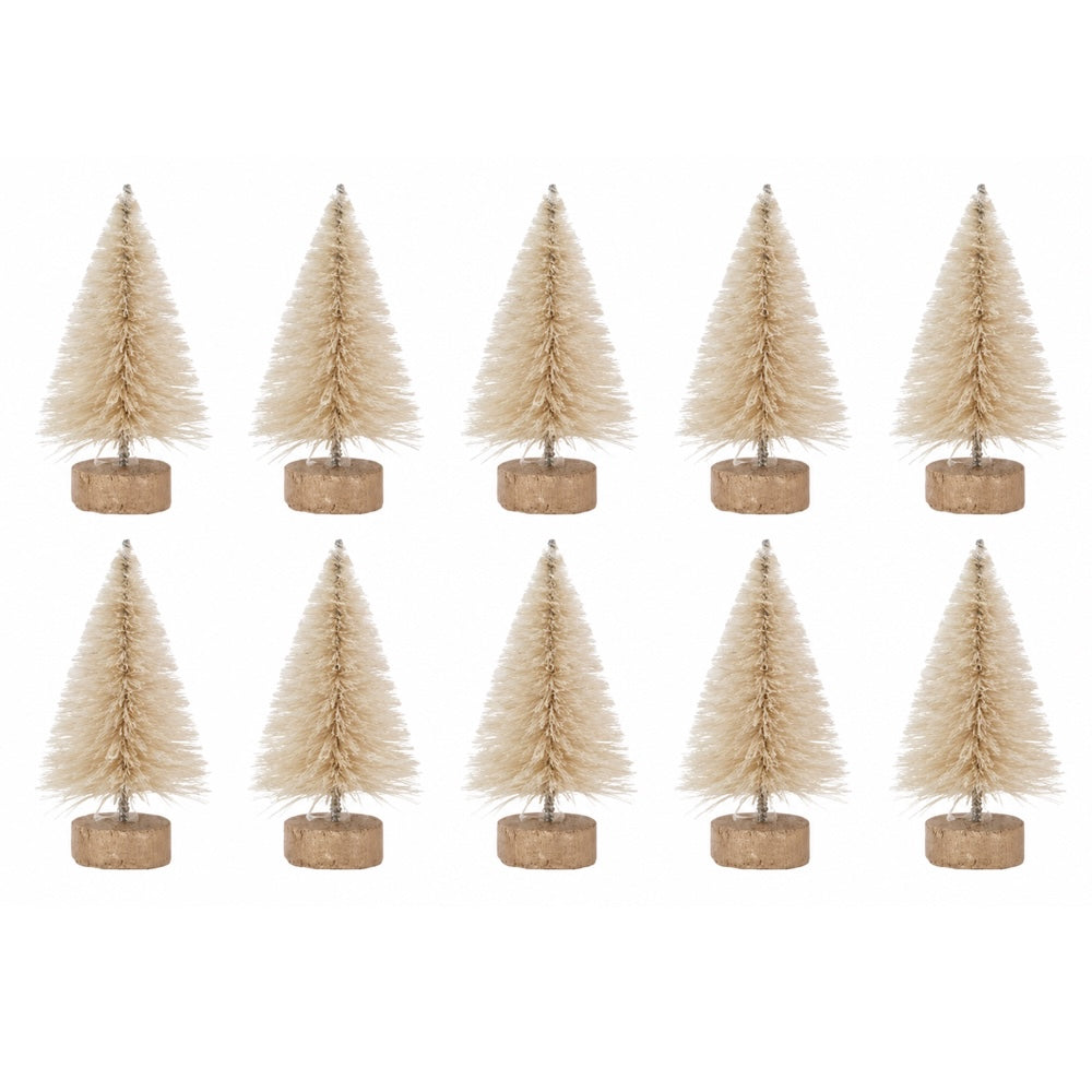 Set of 10 Small Tim Holtz Sisal Bottle Brush Trees with Wood Base
