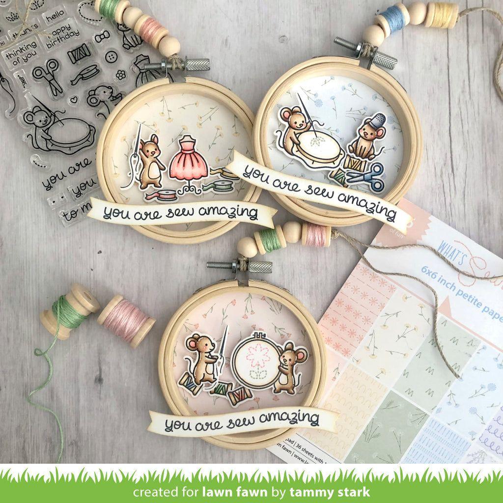 Lawn Fawn Set Sew Very Mice Clear Stamps and Dies lfsvm Embroidery Hoop Tag Decor Pieces