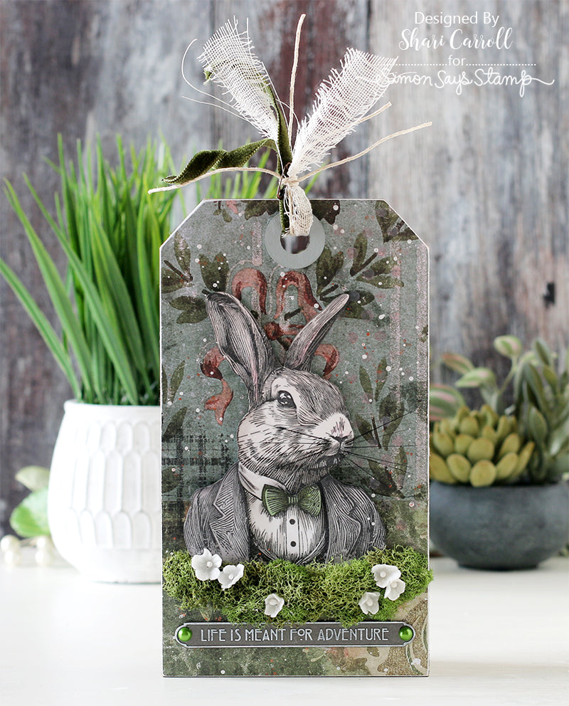 Tim Holtz Cling Rubber Stamps Mr. Rabbit cms478 tag