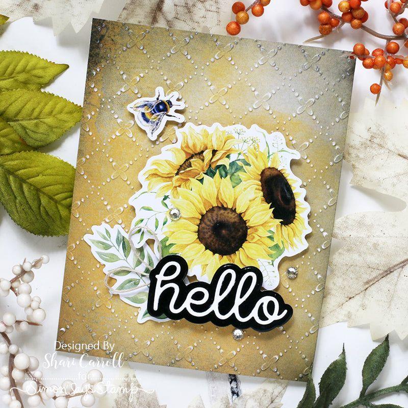 Simon Says Embossing Folder Criss Cross Floral sf347 Hello Card | color-code:ALT08