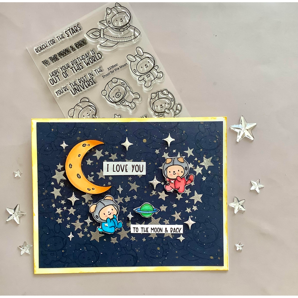 Simon Says Clear Stamps Shoot for the Moon 3236ssc Happy Camper Love You Card