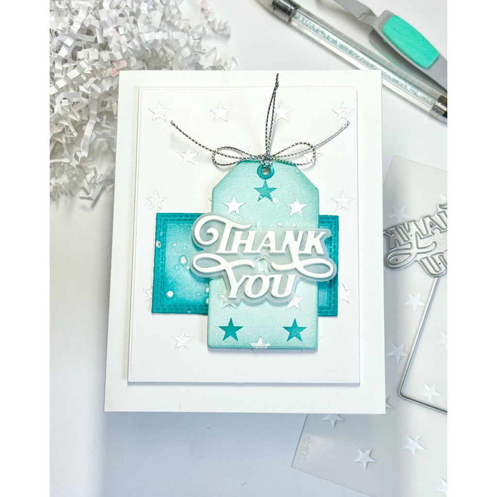 Simon Says Stamp Showboat Thank You Wafer Dies s1027 Happy Camper Thank You Card