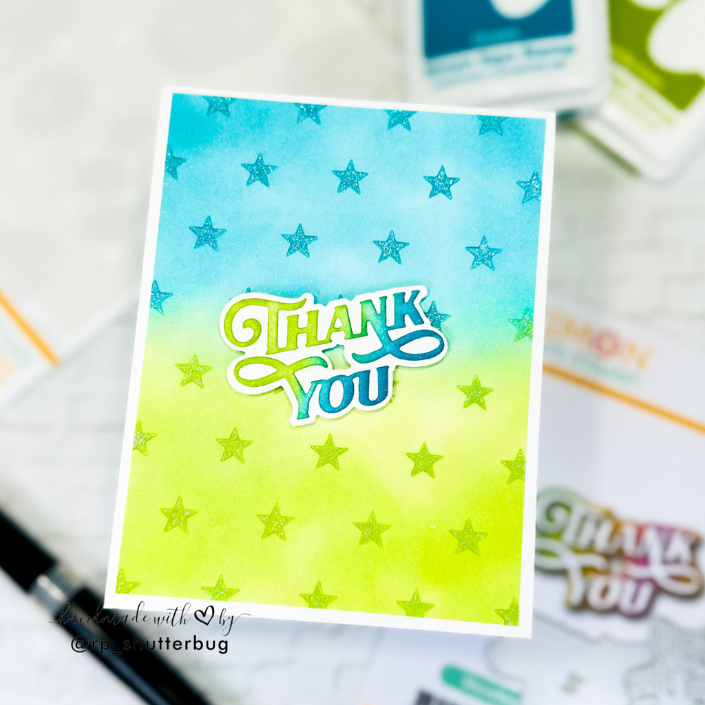 Simon Says Stamp Showboat Thank You Wafer Dies s1027 Happy Camper Thank You Card