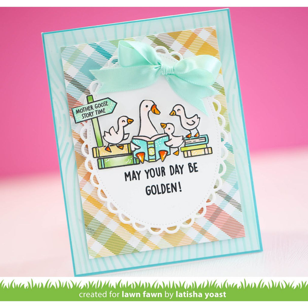 Colorful card with ducks and text on a pink background