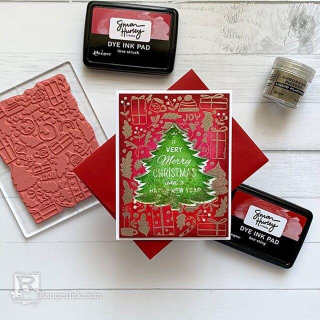 Tim Holtz Alcohol Pearls Ink Envy Ranger tan65098 Christmas Shaker Card | color-code:ALT03