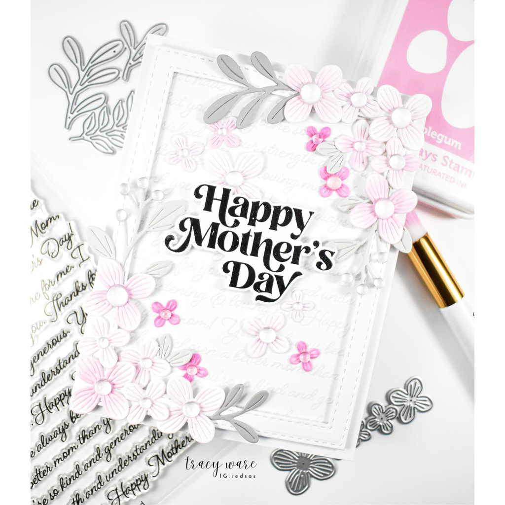Simon Says Clear Stamp Best Mom Background 1388ss In My Heart Pink Floral Mother's Day Card | color-code:ALT03