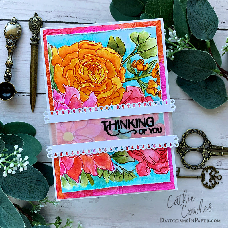 Simon Says Clear Stamp Floral Follies Background 1414ss Stamptember Cathie Cowles Floral Thinking of You Card