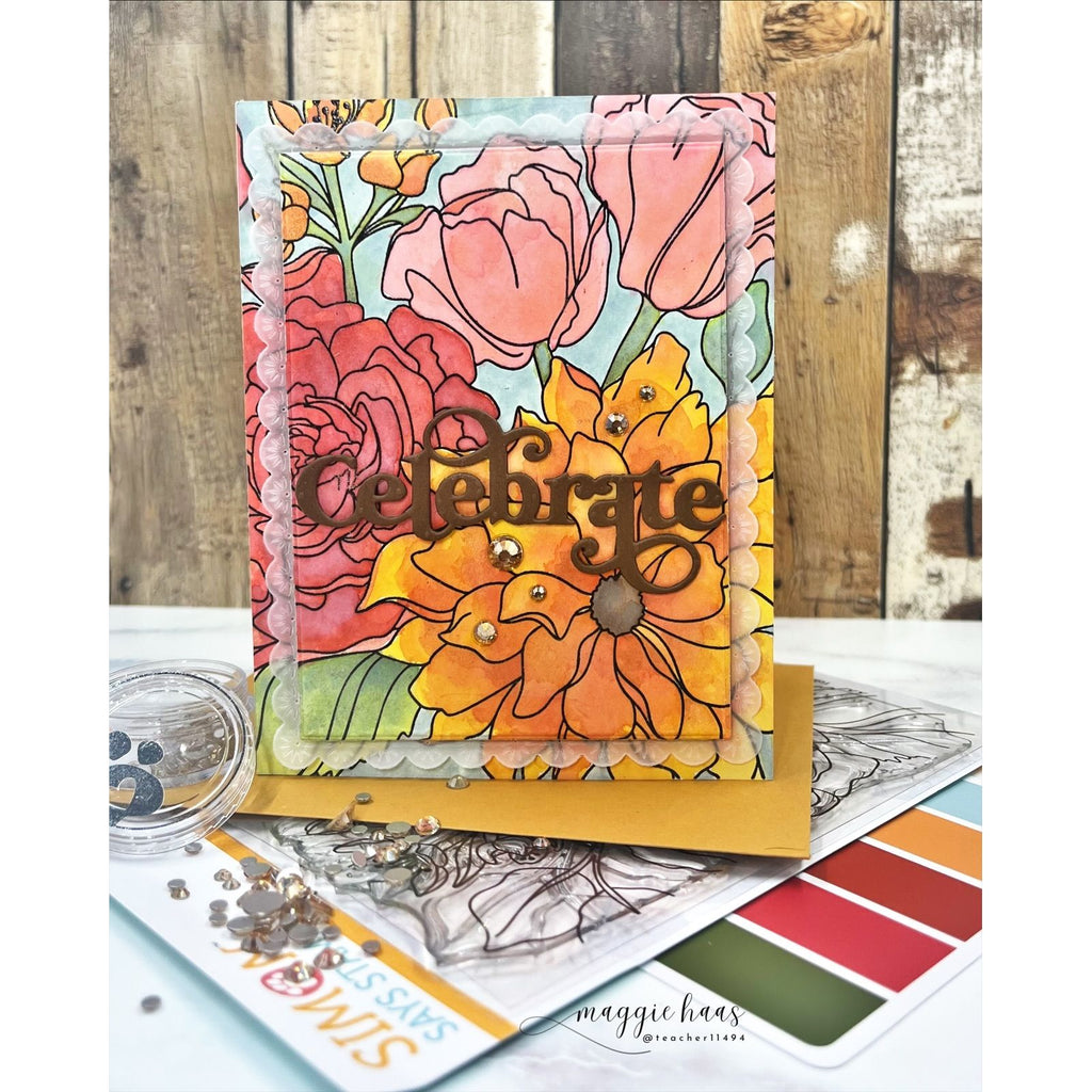 Simon Says Clear Stamp Floral Follies Background 1414ss Stamptember Maggie Haas Floral Celebrate Card
