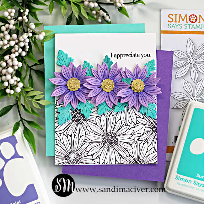 Simon Says Clear Stamp Gerbera Daisy Background sss102014 In My Heart Appreciate You Card Sandi MacIver | color-code:ALT10